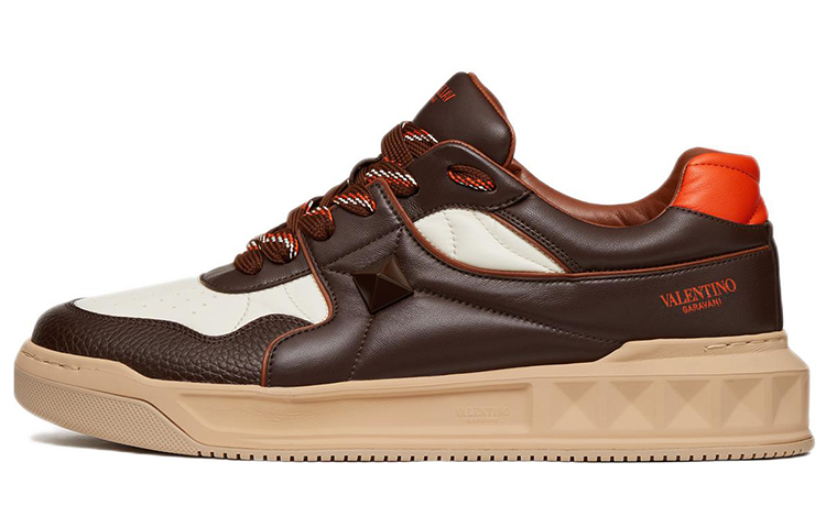 Valentino Valentino One Stud Leather Lambskin Low Top Low Top Fashion Sneakers Men's Brown White