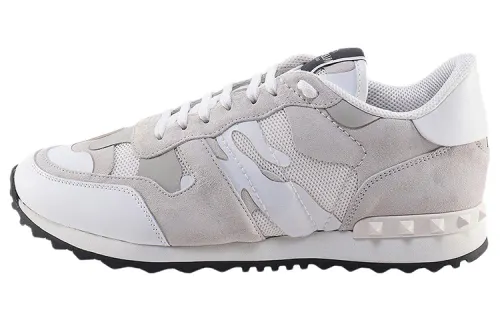 Valentino Rockrunner Leather Camouflage Sports Casual Shoes Men's Gray White