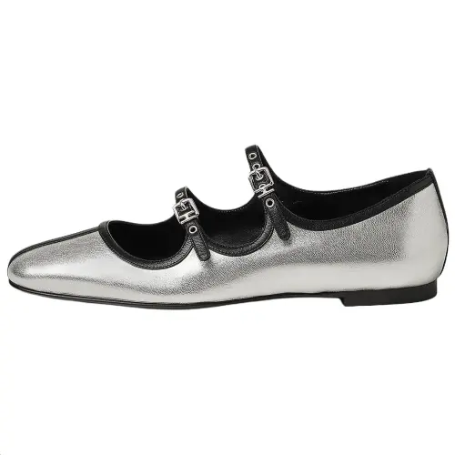 HERMES Lilia Flat Mary Jane Shoes 1CM Women's Silver