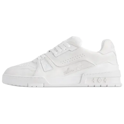 LOUIS VUITTON Trainer 2025 Spring Men's Collection Cow Leather Low top Skateboard Shoes Unisex White
