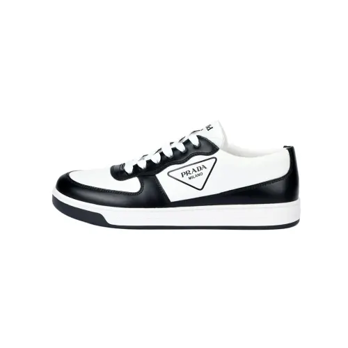 PRADA Leather Low top Skateboard Shoes Men's White Black