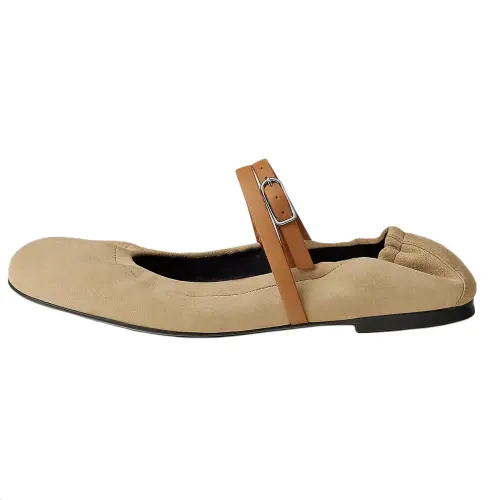 HERMES Jolly Flat Mary Jane Shoes Women's Beige