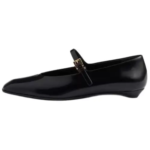 PRADA Leather Flat Mary Jane Shoes Women's Black