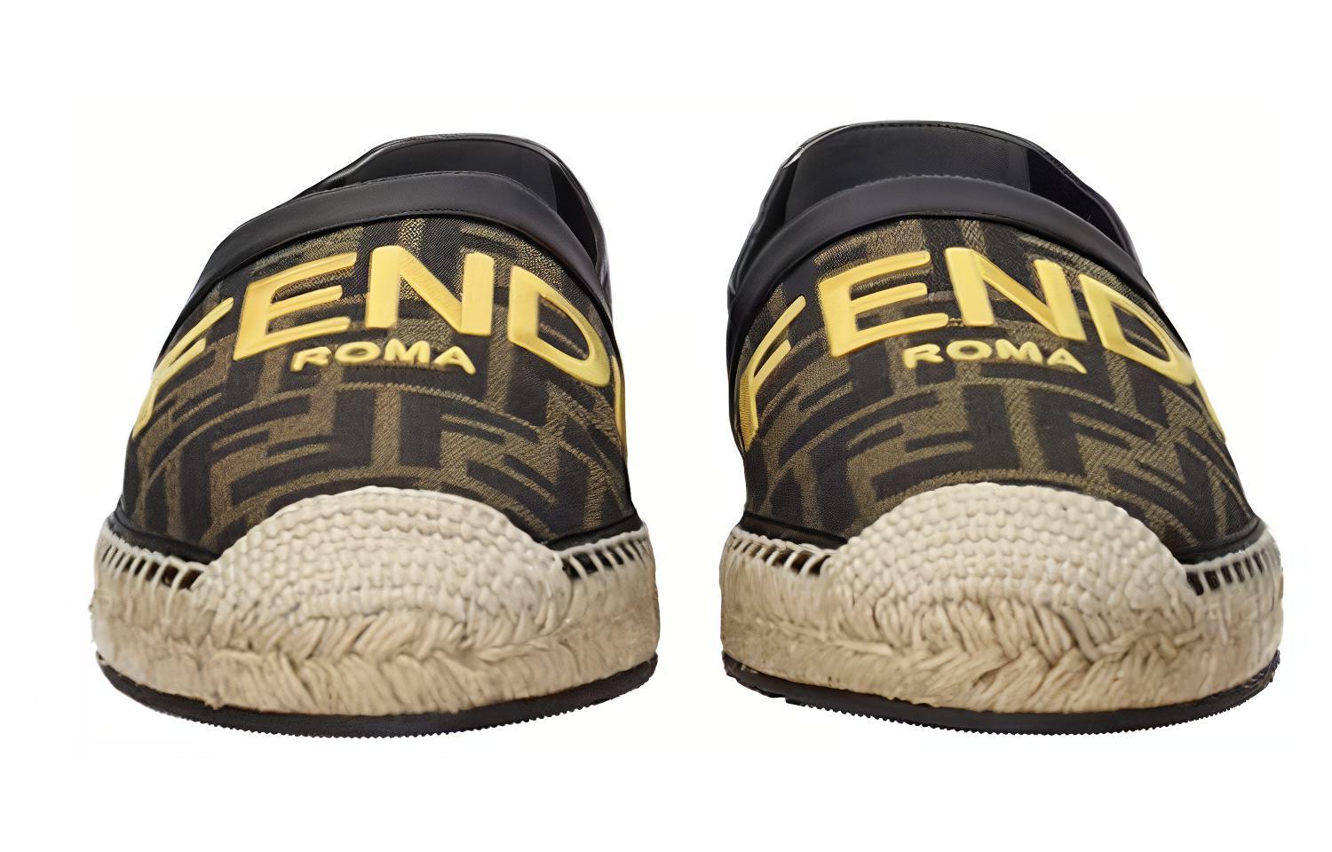 Мужские лоферы Fendi с текстильным верхом (черно-золотые) — фото 4