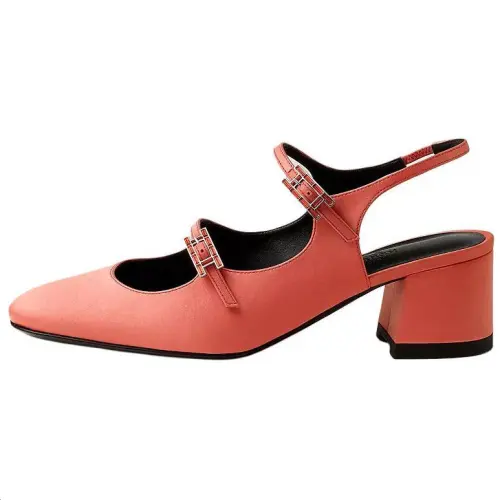 HERMES Jackie Chunky Heel High Heels 5CM Women's Pink