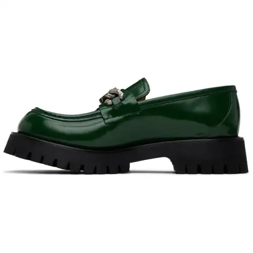 GUCCI Interlocking Leather Loafers Men's Green Black