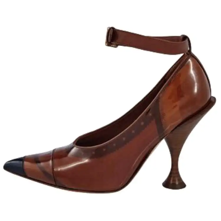 Burberry Evan Leather Irregular Heel High Heels 10.5cm Women's Umber