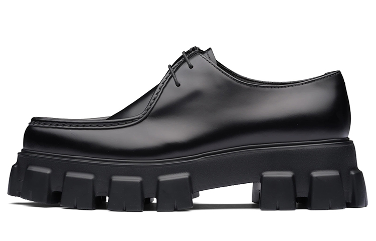 PRADA Monolith Brushed Leather Lace-Up Shoes Black