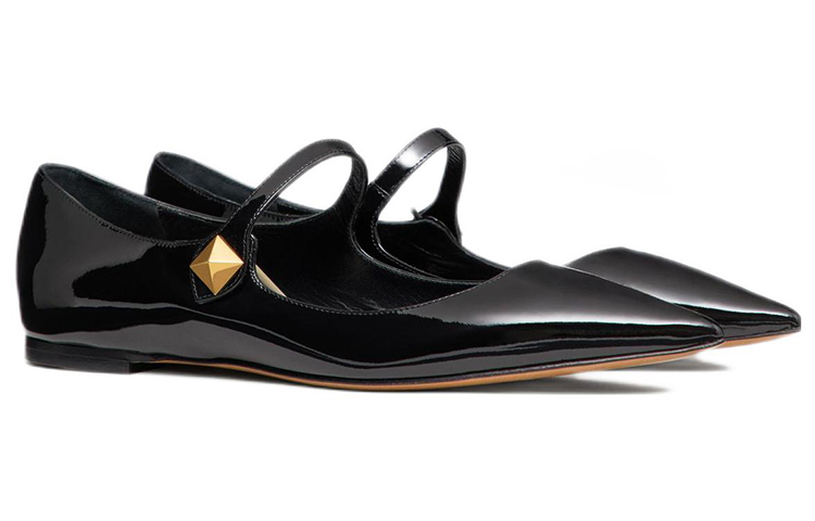 Valentino TIPTOE Leather Flat Shoes Women's Black