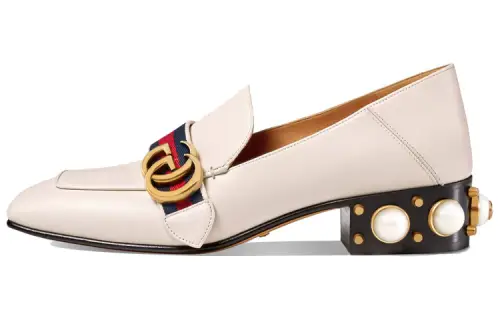 Gucci Wmns Leather Mid-Heel Loafer 'White Blue Red' Women's