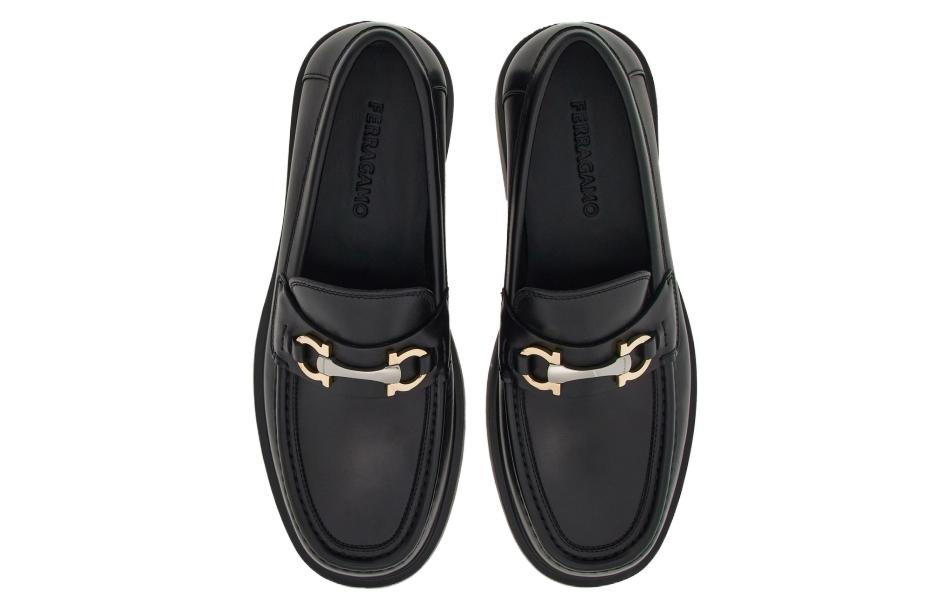 FERRAGAMO Gancini-plaque Leather Loafers
