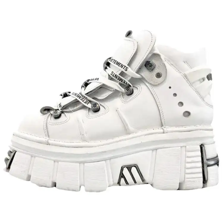 NEW ROCK x Vetements Leather Lace Up Low top Casual Shoes Unisex White