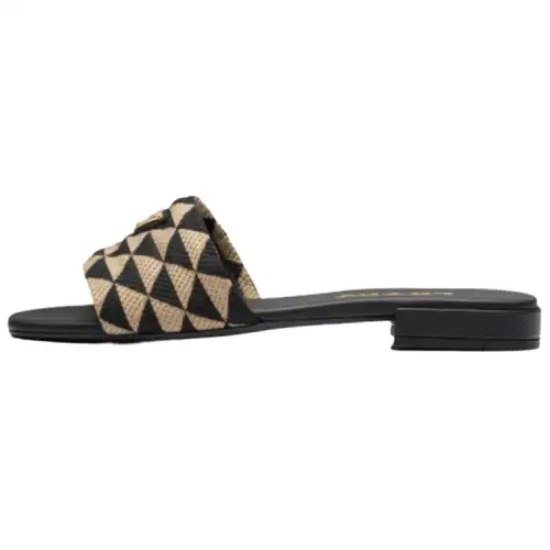 PRADA Slide Slippers Women's Black Beige Yellow