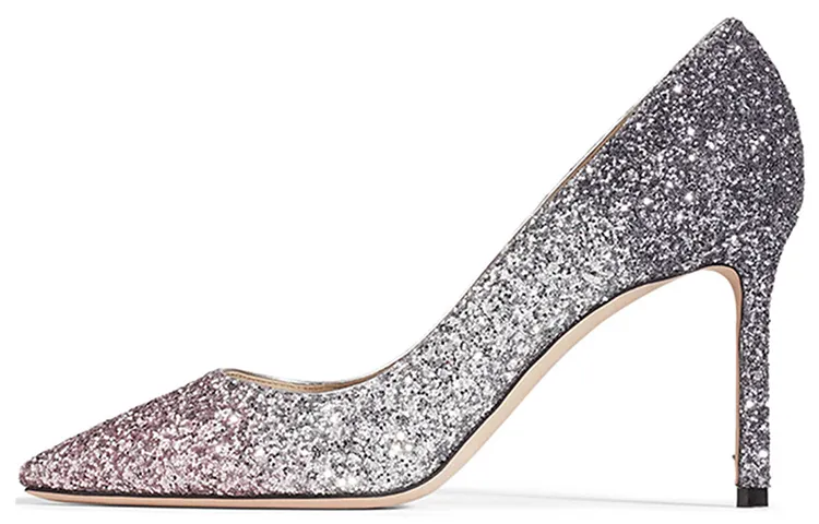 Jimmy Choo Romy Leather, Textile Slim Heel High Heels Women's Pink Silver