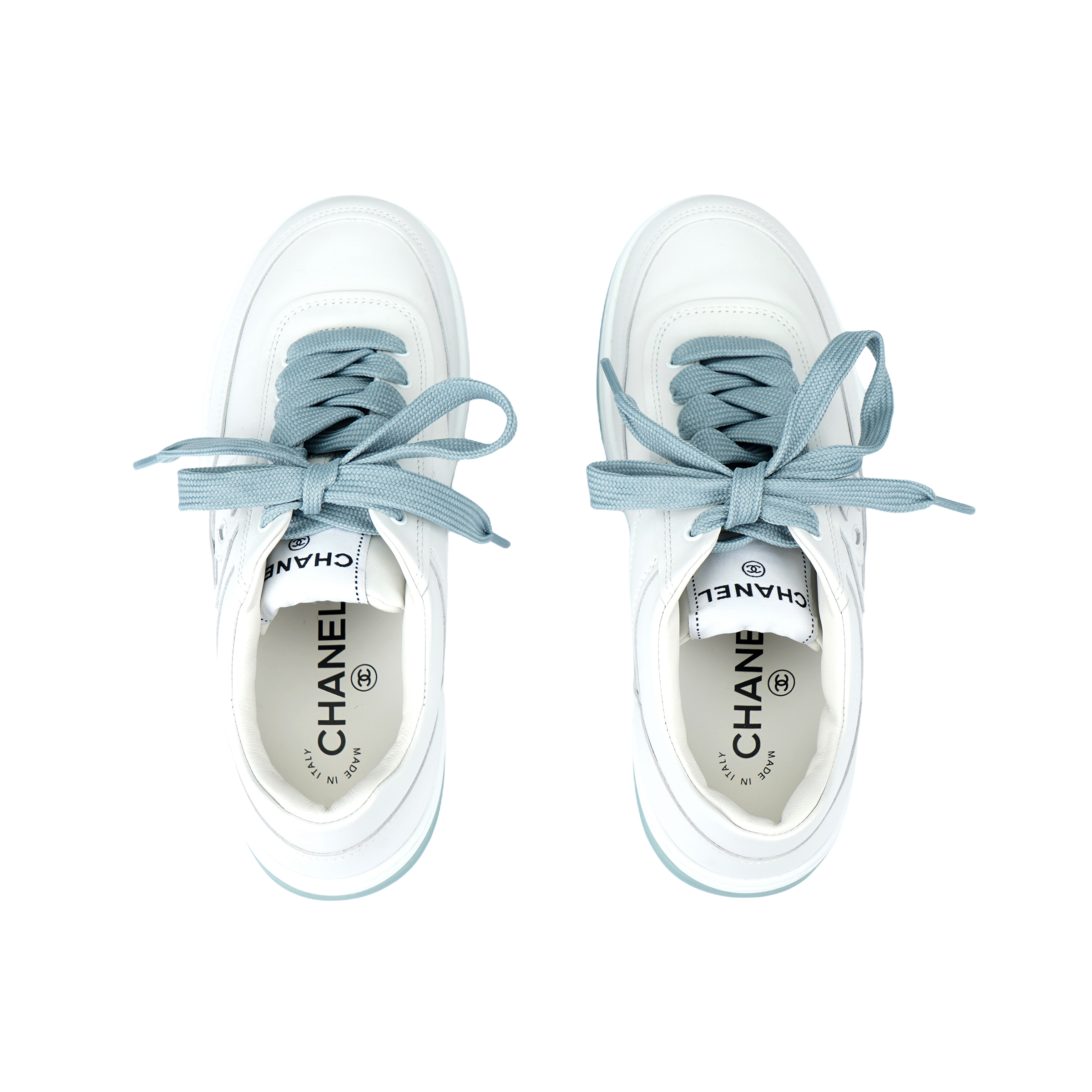 CHANEL Leather Low top Skateboard Shoes Women's White Blue