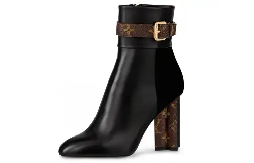 LOUIS VUITTON Silhouette Top Grain Cow Leather Ankle Boots Women's Black