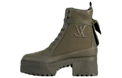 LOUIS VUITTON Laureate Ankle Boots 6CM Women's Khaki Green