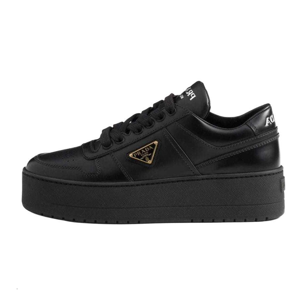 PRADA Downtown Bold Leather Skateboard Shoes 5cm Women's Black