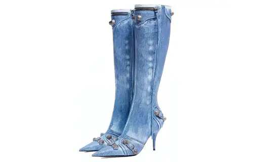 Balenciaga Cagole Leather Knee high Boots Women's Blue