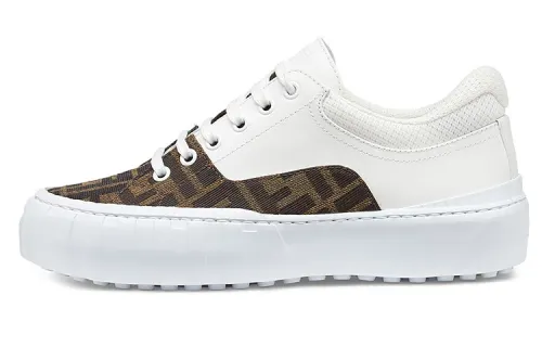 FENDI Force Low top Stylish Skateboarding Shoes Women's White Brown