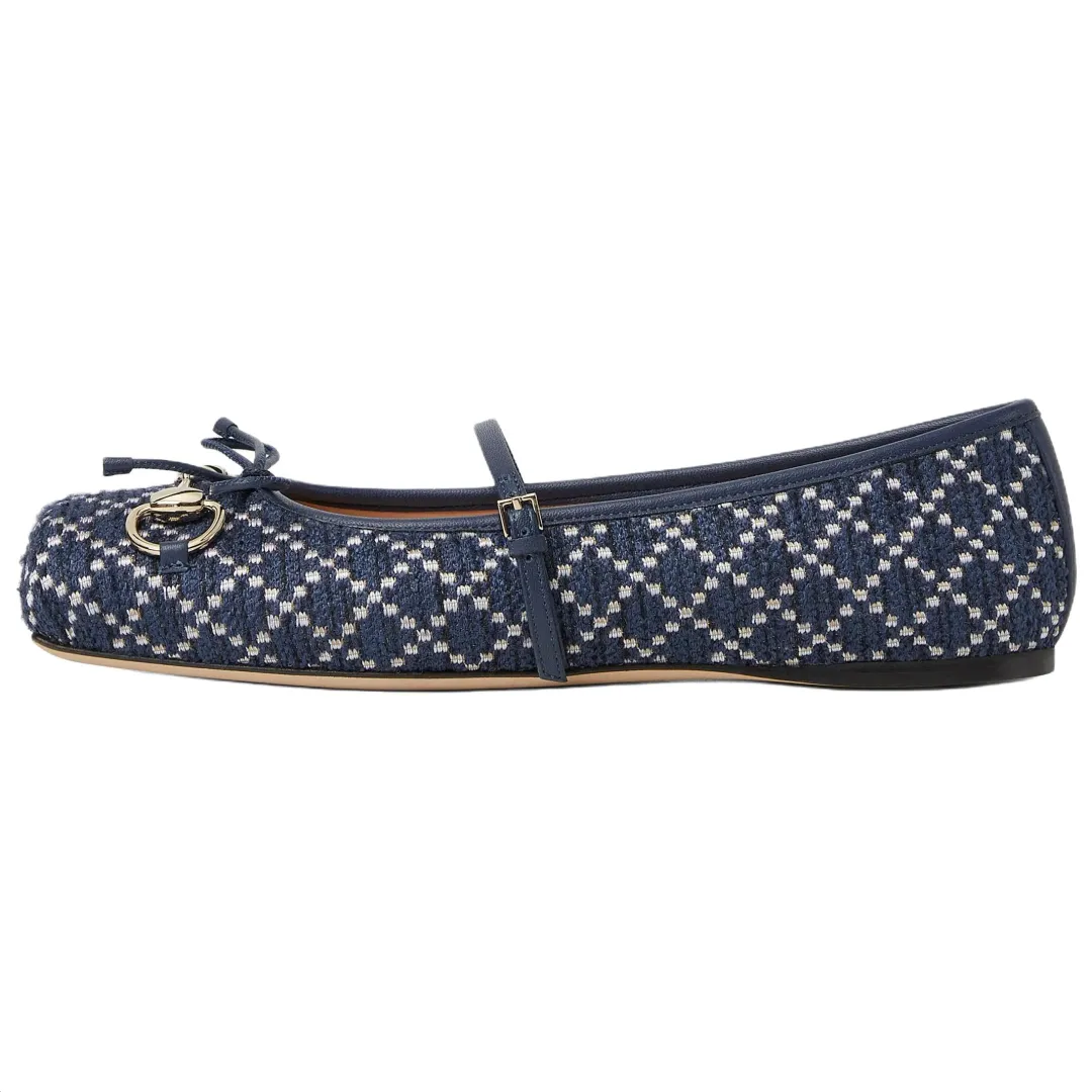 GUCCI Horsebit Flat Mary Jane Shoes Women's Blue