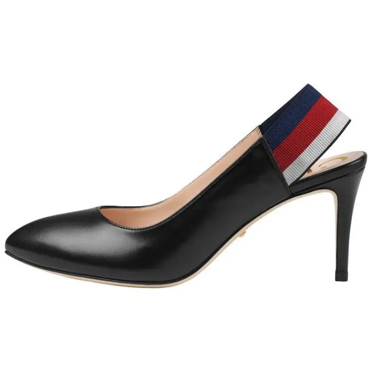 GUCCI Leather Slip on Slim Heel High Heels 7.5cm Women's Black