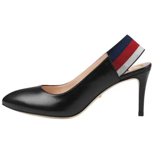 GUCCI Leather Slip on Slim Heel High Heels 7.5cm Women's Black