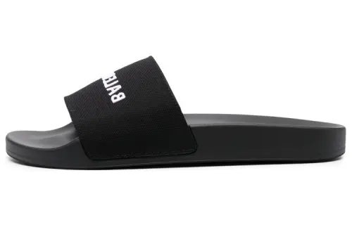 Balenciaga Logo Embroidered Pool Slides 'Black White'