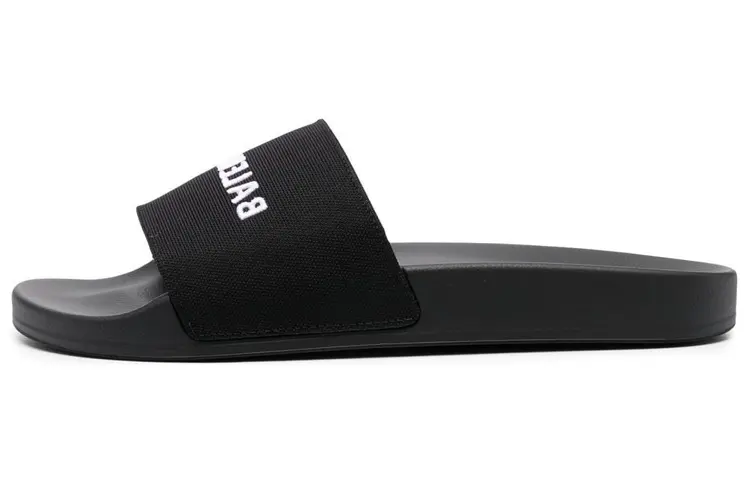 Balenciaga Logo Embroidered Pool Slides 'Black White'