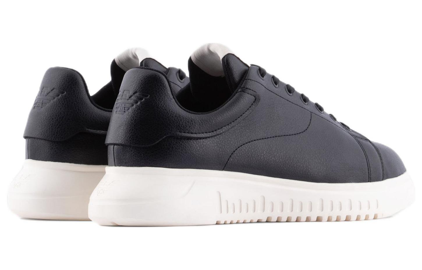 EMPORIO ARMANI Cow Leather Low top Skateboard Shoes Men's Black