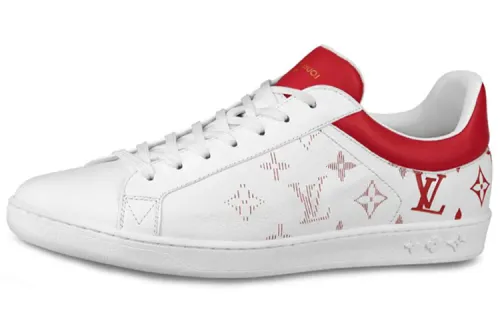 LOUIS VUITTON Luxembourg MONOGRAM Cow Leather Low top Stylish Skateboarding Shoes Men's White Red