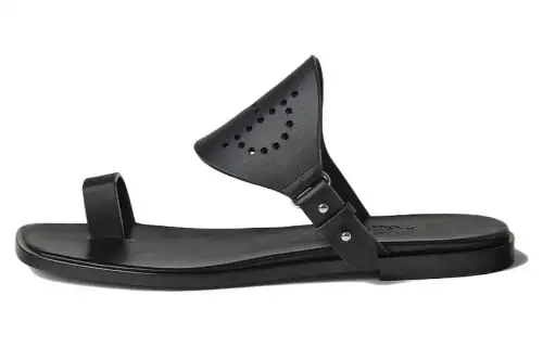 HERMES Hera Genuine Leather Sole Quick Dry Slide Slippers Women's Black