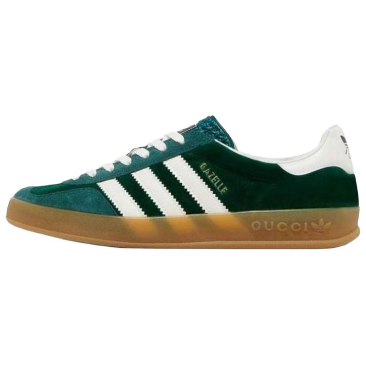 GUCCI Gucci x adidas originals Gazelle joint model GG monogram pattern classic casual suede moral training shoes low-top sneakers men's green