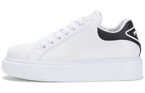 PRADA Leather Low top Stylish Skateboarding Shoes Women's White Black Heel Tab