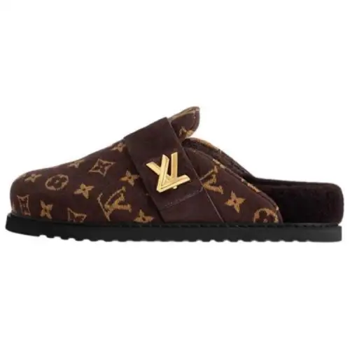 LOUIS VUITTON Cosy Comfort Closed Toe Slippers Women's Brown