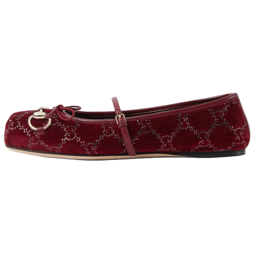 GUCCI Horsebit Flat Mary Jane Shoes Women's Red