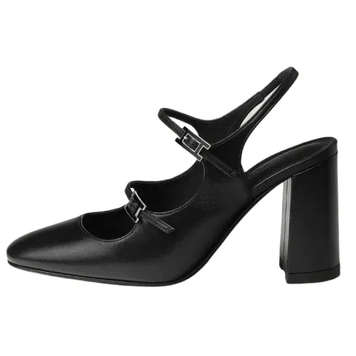 HERMES Jackie Leather Chunky Heel High Heels 9cm Women's Black