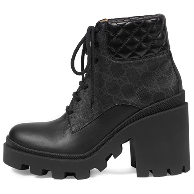GUCCI Gucci GG lace-up round toe boots 9cm women's black