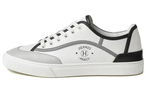 HERMES Get Cow Leather Lace Up Low top Stylish Skateboarding Shoes Men's White Gray