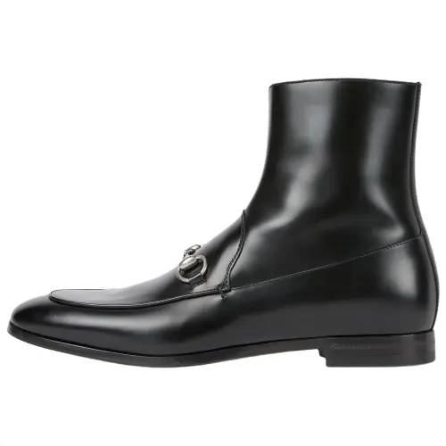GUCCI Horsebit Leather Ankle Boots 1.3cm Men's Black