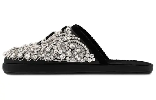 LOUIS VUITTON Closed Toe Slippers Men's Silver Black