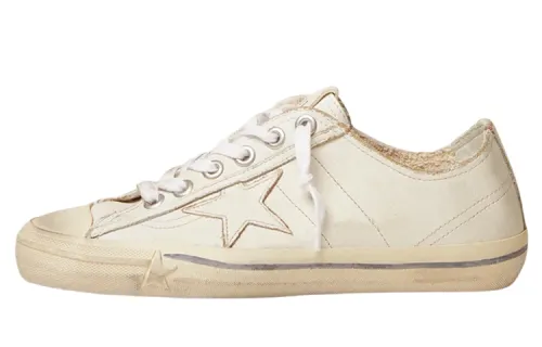 Golden Goose V Star Leather Low top Stylish Skateboarding Shoes Women's Vintage White Distressed