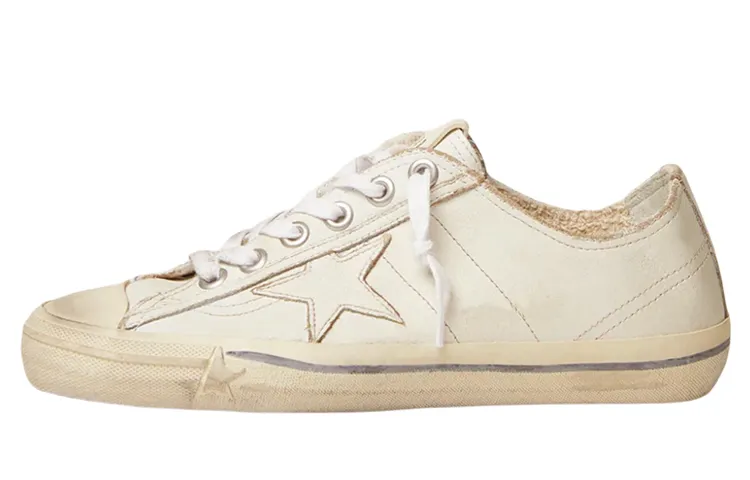 Golden Goose V Star Leather Low top Stylish Skateboarding Shoes Women's Vintage White Distressed