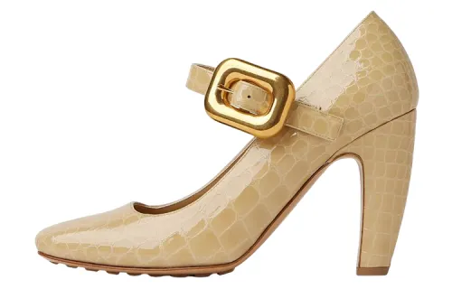 Bottega Veneta Mostra Leather Chunky Heel High Heels 9cm Women's Light Umber