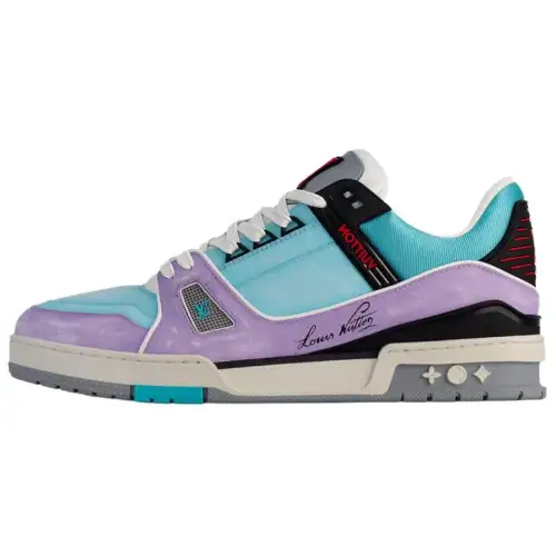 LOUIS VUITTON Trainer Cow Leather Low top Skateboard Shoes Unisex Blue Purple
