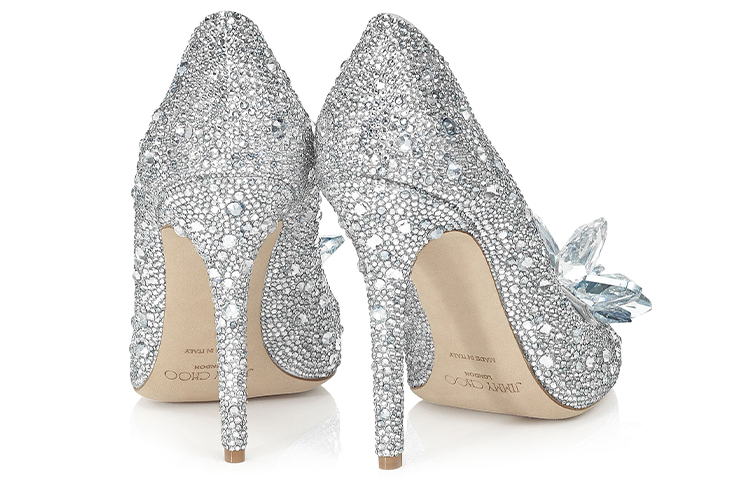 Jimmy Choo Avril Leather Crystal Slim Heel High Heels Women's Silver White