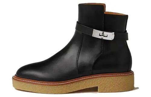 HERMES History Leather Ankle Boots Women's Black