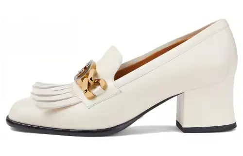 GUCCI Interlocking Leather Chunky Heel High Heels Women's White