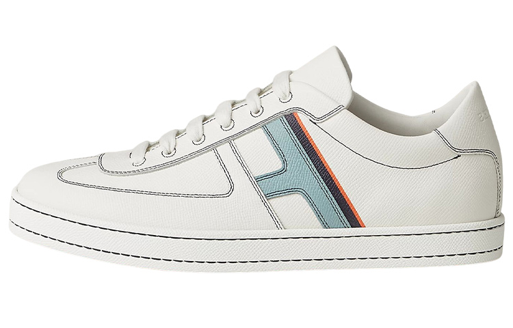 HERMES Boomerang Leather Low top Stylish Skateboarding Shoes Men's White