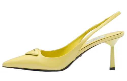 PRADA Leather Slim Heel High Heels 7.5cm Women's Citrus Medica Limonum Lemon Green